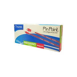 BOLIGRAFO AZOR PIN POINT COLOR ROJO DE PUNTO MEDIANO 1.0  MM REDONDO BLISTER CON 12 PZAS