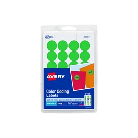 ETIQUETAS CIRCULARES VERDES AVERY 2109 DE 1.9 CM DIAMETRO 1 PAQUETE