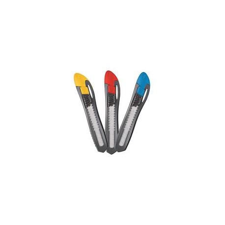 CUTTER MAPED UNIVERSAL TAMAÑO 9 MM COLOR AMARILLO ROJO Y AZUL