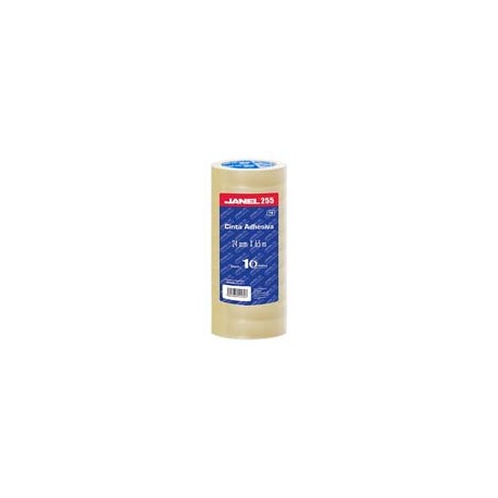 CINTA ADHESIVA CORTE FACIL JANEL 255 TRANSPARENTE DE 24 MM X 65 M BLISTER CON 10 PZAS